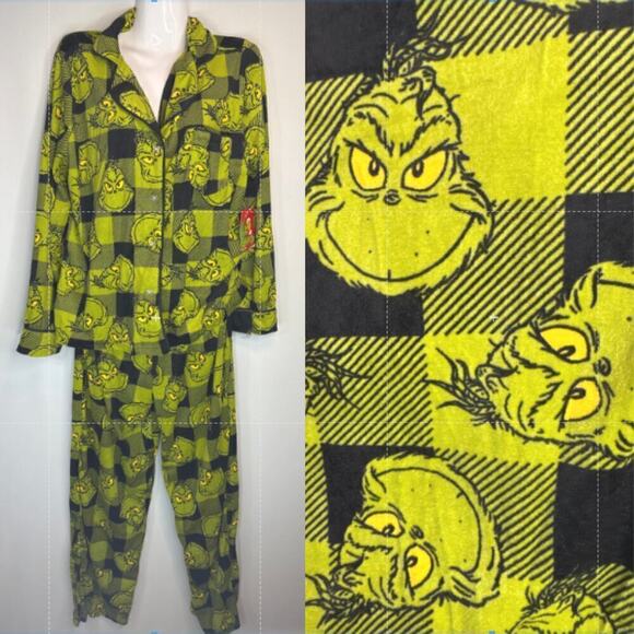 Dr. Seuss The Grinch Plaid Christmas 2 piece Pajama Set Women's Medium NWT - Picture 1 of 14